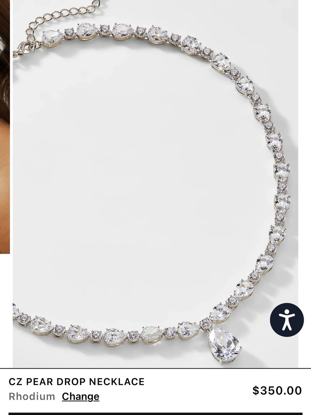 Nadri Clear Crystal Teardrop Tennis Necklace - Silver